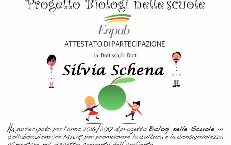 Attestao partecipazione progetto Biologi nelle Scuole Silvia Schena
